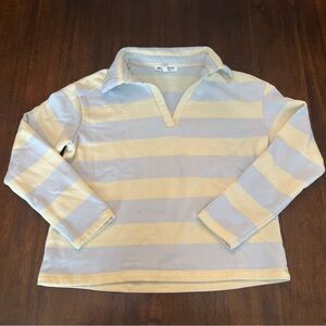 Workshop Republic Clothing Cropped Striped Blue Yellow Terry Rugby Shirt Size XS